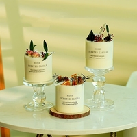 Bougie parfumée artisanale de luxe en cire de soja avec fleurs séchées, décorations créatives pour la maison, bougies en forme de pilier parfumées