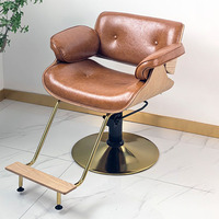 Chaise de barbier pivotante en cuir PU marron moderne et durable, très vendue, rotation à 360 degrés, pompe hydraulique, mobilier de salon, salon de coiffure