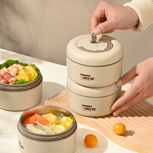 高品质304不锈钢保温饭盒<span class=keywords><strong>3</strong></span>层容器圆形食品容器便当饭盒 - Product Image 5