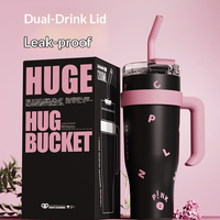 Nouvelle Tasse Thermos Isotherme en Acier Inoxydable Noir et Rose, Grande Tasse à Café avec Paille, Mug Isotherme 40oz avec Poignée pour Voiture et Voyage
