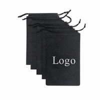 Sac à cordon en tissu noir écologique avec logo personnalisé, pochette réutilisable en toile de coton, emballage cadeau pour bijoux, sac anti-poussière