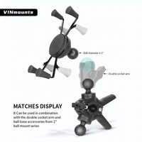 Support universel à pince flexible à mâchoires moyennes avec boule en caoutchouc de 1 "de diamètre, matériau PC fixant les téléphones à toutes les surfaces plates, rails carrés
