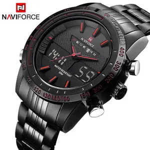 NAVIFORCE 9024 घड़ी नई Mens निविड़ अंधकार खेल घड़ियों पुरुषों कलाई आरामदायक पूर्ण स्टील डिजिटल एलईडी Wristwatches Relogio Masculino