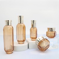 Ensemble d'emballages cosmétiques en verre ambré anti-lumière, forme octogonale, idéal pour sérum anti-âge et crème riche en nutriments