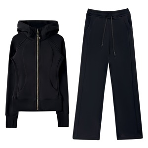 <span class=keywords><strong>Ensemble</strong></span> sweat à capuche doublé polaire Luludarling avec fermeture éclair dorée et pantalon taille haute à jambes larges pour <span class=keywords><strong>femme</strong></span> – Chaud, <span class=keywords><strong>d</strong></span>écontracté et amincissant - Product Image 4