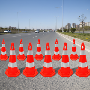 10pc Double Reflective PVC Traffic Cones 70cm <b>Roadway</b> & Traffic <b>Safety</b> White Reflector - Product Image 3
