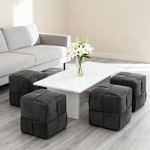 Repose-pieds ottoman carré en velours côtelé, design tissé, tabouret de canapé gris - Product Image 6