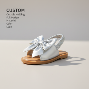 Sandales argentées <span class=keywords><strong>à</strong></span> nœud pour enfants, <span class=keywords><strong>à</strong></span> bride élastique, <span class=keywords><strong>à</strong></span> bout ouvert, chaussures de plage pour filles, vente en gros - Product Image 1