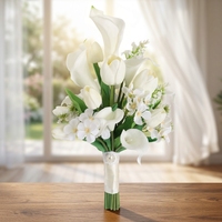 AM-WDC42 Ammy Bouquet de mariée en roses blanches de haute qualité - Fleurs artificielles parfumées faites à la main, toucher réel, pour mariage et demoiselles d'honneur