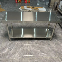 Table de travail en acier inoxydable à deux niveaux avec pare-éclaboussures 304 201, plan de travail de cuisine commerciale pour équipement de restauration