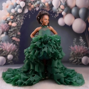 Abito lungo verde per <span class=keywords><strong>bambina</strong></span>, a strati in tulle, con collo alto, per feste di <span class=keywords><strong>compleanno</strong></span>, damigelle d'onore, matrimoni, personalizzabile, per servizi fotografici - Product Image 1