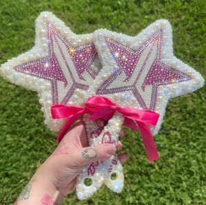 Miroir de maquillage princesse de luxe à main brillant Rhinestone Star Bling Diamond Round ou Square Glass Lovely Makeup Mirror - Product Image 1