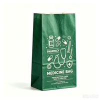 Sac en papier médical SOS à fond carré, sac de pharmacie en kraft blanc en gros pour l'emballage de pilules, comprimés, capsules et médicaments en pharmacie