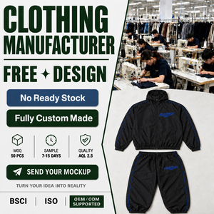 Ensemble de survêtement personnalisé 2 pièces en nylon noir, veste coupe-vent à capuche et pantalon avec passepoil bleu, fabricant de vêtements streetwear - Product Image 1