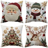 Housse de coussin carrée de Noël 45x45cm, 42 motifs imprimés (Père Noël, Bonhomme de neige, Renne, Sapin de Noël), lavable, pour canapé et lit