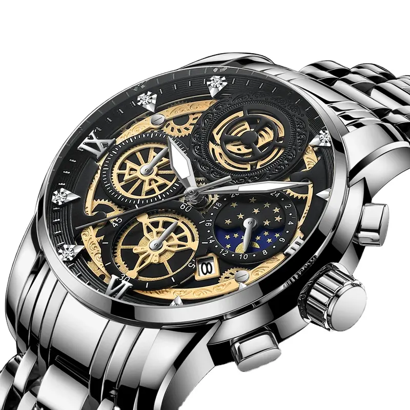 VAVA VOOM Original Watch Men's Waterproof Stainless Steel Quartz Analog Fashion Business Sun Moon Star Wristwatches