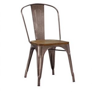 Silla de Comedor de Metal de Estilo Industrial Vintage con Asiento de Madera Maciza, Silla de Comedor de Metal Comercial de Estilo Moderno de Mediados de Siglo - Product Image 2