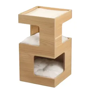 Kualitas tinggi 2 tingkat luar ruangan rumah kucing desain atas kerajinan kayu untuk anak kucing untuk cakar tanah selimut & sarang