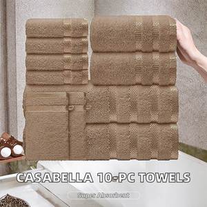 Juego de Toallas de Baño de Lujo Casabella - 10 Piezas, Toallas de Algodón Egipcio a Rayas, 300-499 GSM, Altamente Absorbentes, Calidad de Hotel, Beige - Product Image 2