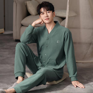 Pigiama da <span class=keywords><strong>uomo</strong></span> in velluto tedesco caldo e traspirante autunno/inverno, completo intero a maniche lunghe, taglie forti, in maglia 180g, tinta unita - Product Image 4