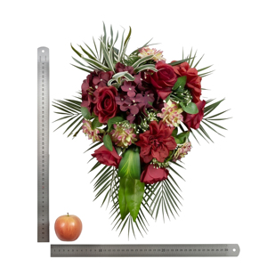 <b>Artificial</b> Burgundy Rose <b>Bouquet</b> Decorative Floral Arrangement with Mixed Flowers and Green Foliage Home Decor Wreaths and Swags - Product Image 1