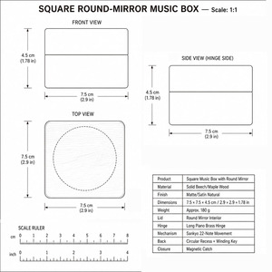 Boîte à <span class=keywords><strong>musique</strong></span> avec couvercle miroir rotatif, mélodie personnalisée, manivelle manuelle, Sankyo 18 notes, en bois, <span class=keywords><strong>cadeau</strong></span>, OEM, vente en gros - Product Image 3