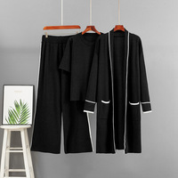 Ensemble tricoté 3 pièces pour femmes musulmanes, cardigan long d'hiver, haut à manches courtes tricoté, pantalon ample, costumes de mode pour femmes, pulls