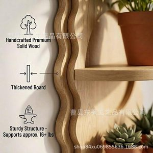 Wave Shaped Double Layer Wall <b>Shelf</b> Wooden Mounted Display <b>Rack</b> For Decorative Storage - Product Image 3
