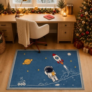 Alfombra de juego HAZARA Space Astronaut para dormitorio, mapa del planeta, alfombra cuadrada antideslizante de poliéster con temática espacial (D 100x150cm/39x58in) - Product Image 4
