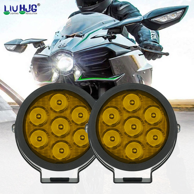 HJG Motorcycle Headlight LED 60W 6000K Waterproof Fog Spotlight Ultra Bright Dual Colors Flashing Motorcycle Lighting System