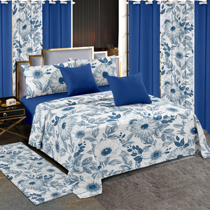 Ensemble de draps de lit 13 pièces avec rideaux, drap plat à motif imprimé, ensemble multi-pièces avec tapis de sol, vente chaude - Product Image 1