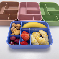 Boîte à bento en silicone avec logo personnalisé, étanche, 5 compartiments, récipient pour le déjeuner, passe au micro-ondes et au lave-vaisselle, pour enfants et adultes