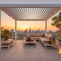Pergola motorisée à lames orientables avec capteur de pluie, LED, étanche, écologique, personnalisable, en aluminium thermolaqué, pour jardin et terrasse, OEM
