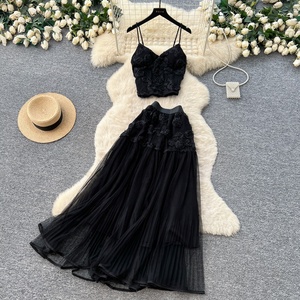 2026 Summer 2 Piece Set for Women Top and High Waist <b>Patchwork</b> Mesh <b>Skirts</b> Set - Product Image 4