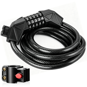 Accessoires pour vélos électriques, câble antivol réinitialisable à 5 chiffres, étanche, pour vélo électrique, chaîne de sécurité auto-enroulante, combinaison de verrous - Product Image 1
