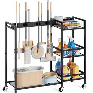 Carrello Porta Scopa Mobile in Metallo Antiruggine con Porta Mop e Ruote per Organizzazione Armadi - Product Image 1