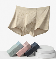 Lot de 4 boxers pour hommes en coton tricoté, écologiques, respirants, antibactériens, imprimés, taille mi-haute, avec logo à la ceinture, emballage en boîte