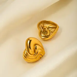 2024 New Arrival Fashion Jewelry 18k Gold Stainless Steel Texture Love Earrings 316l Stainless Steel Heart Shaped Earrings