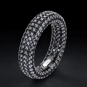 Мужская бижутерия в стиле хип-хоп, настоящий 925, стерлингового серебра, полностью черный VVS Moissanite, бриллиантовое кольцо на палец для женщин и мужчин