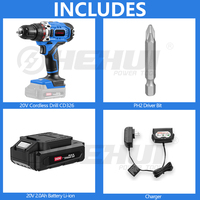 Hehui personnalisé 20V 1/2 "perceuse à percussion électrique sans brosse alimentée par batterie Mini perceuse à batterie au lithium sans fil