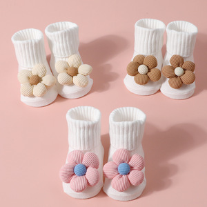 Fiocco fiore a sbuffo 3D carino a maglia antiscivolo <span class=keywords><strong>calzini</strong></span> per bambini bambine calze antiscivolo in cotone neonato - Product Image 2