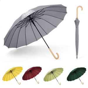 Custom Bamboo Handle Advertising <b>Umbrella</b> <b>Windproof</b> Open Straight Parasol Retro 16-rib Automatic <b>Umbrella</b> with Handle - Product Image 1