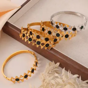Stainless Steel Waterproof Designer Black Acrylic Women Gift Custom Inspired Gold Plated Fashion Jewelry Bracelets Bangles