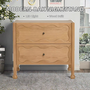 Mesita de Noche Moderna Cuadrada de Madera Maciza con 2 Cajones y Luz LED, Muebles de Dormitorio para Hotel, Apartamento, Sala de Estar - Product Image 2