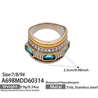 Bague Mystique en Acier Inoxydable Multicouche Bicolore avec Zircon Carré, Unisexe, Couleur Or 18K, Chic, Luxe Léger, Haut de Gamme, Polyvalente