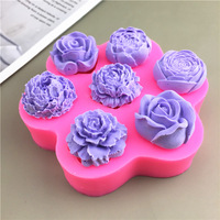 Bricolage chaud 7 pièces Rose pivoine fleur Silicone moules pour la cuisson bougie gâteau décoration fournitures saint valentin fête des mères Silicone modèle