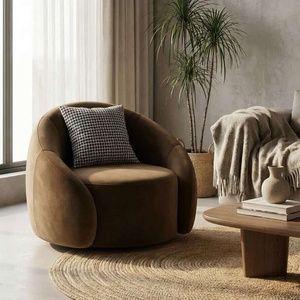 Sillón Giratorio de Lujo Estilo Nórdico, Silla de Tela Simple Color Caramelo, Silla de Descanso para Sala de Estar, Hotel, Salón de Belleza, Recepción - Product Image 2