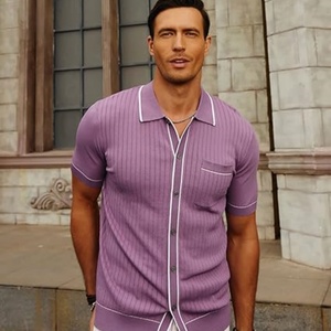 <b>Men's</b> Regular Fit Short Sleeve <b>Viscose</b>/Cotton Knit Breathable Button Down Sporty Print Golf <b>Shirt</b> - Product Image 1