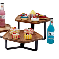 Ensemble de 3 supports de présentation de buffet en acier inoxydable et bois, support à dessert rectangulaire royal de luxe avec poignées pour cupcakes, gâteaux et aliments