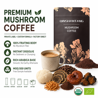 Café de Hongos Orgánicos Funcionales OEM en Polvo, Mezcla Instantánea de Melena de León, Reishi, Cordyceps y Chaga, Etiqueta Privada, Venta al por Mayor